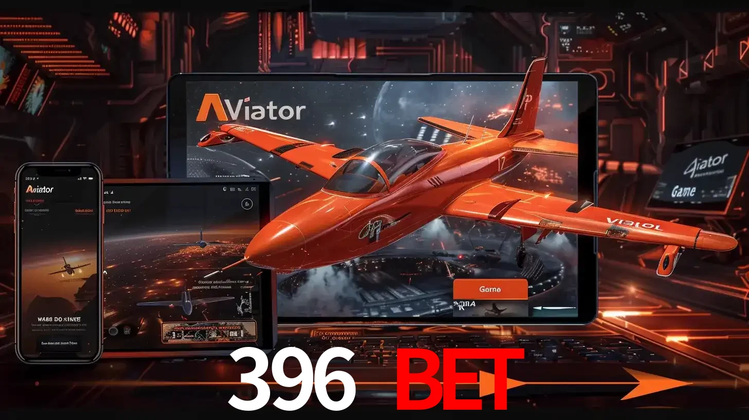 Apresentação tecnológica do jogo Aviator com um avião saindo da tela de um tablet, demonstrando a experiência imersiva em múltiplos dispositivos no 396 BET.