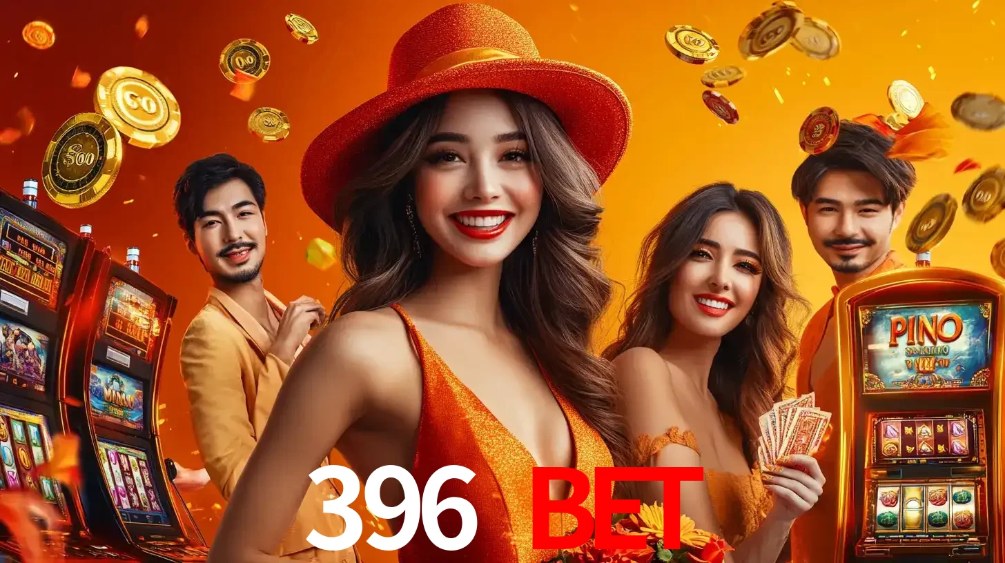 Grupo de amigos asiáticos sorrindo e se divertindo com máquinas de caça-níqueis em um ambiente festivo, celebrando suas vitórias nos jogos de cassino do 396 BET.